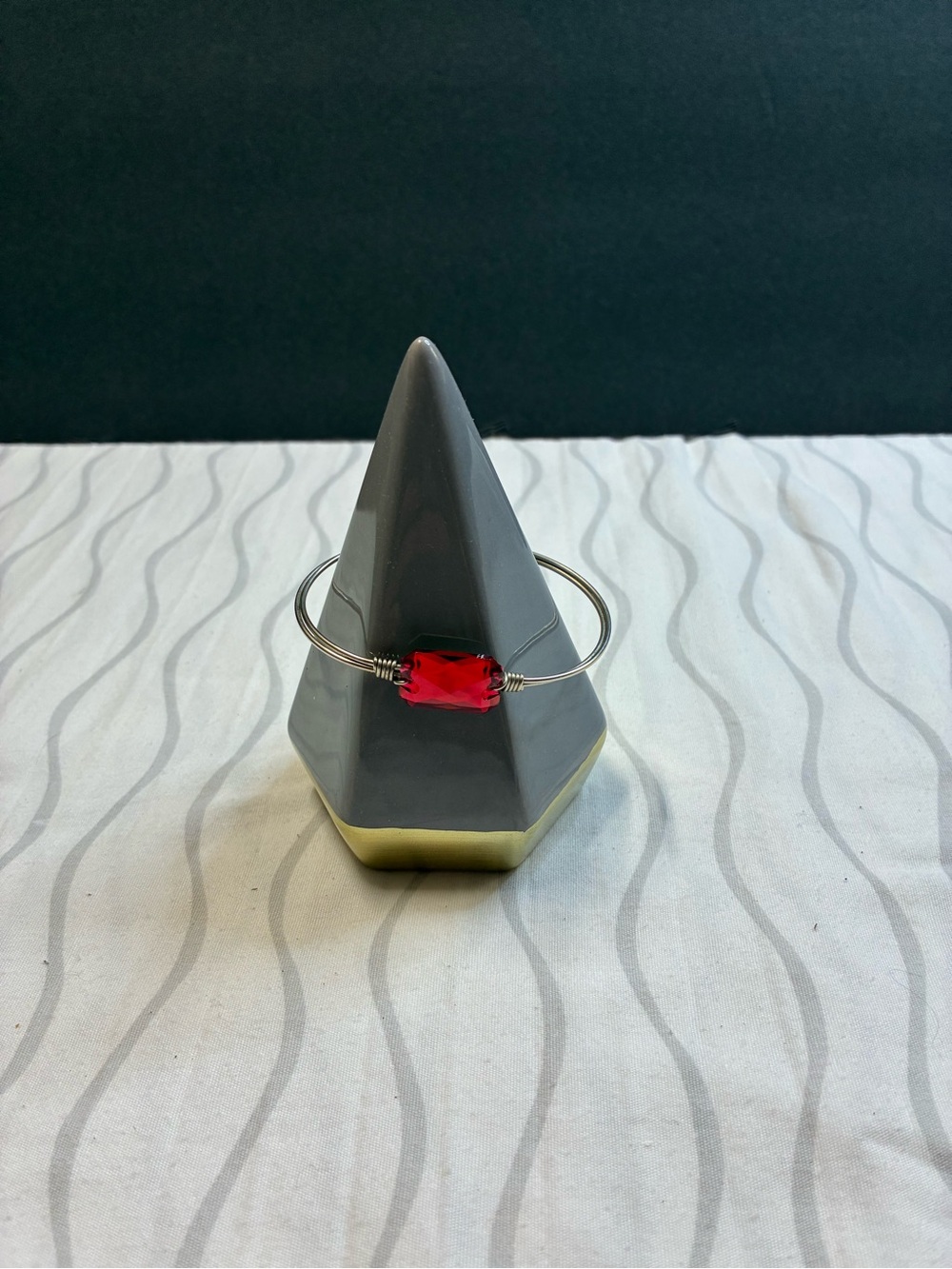 PreOwned Luca+Danni Silver Bangle Bracelet with Red Glass Accent